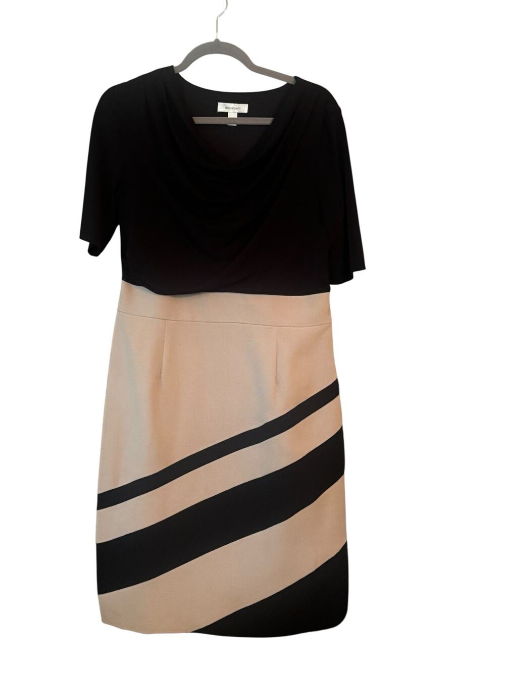Dress Barn Career Office Dress 12 Short Sleeve Black Tan Lined Figure Flattering